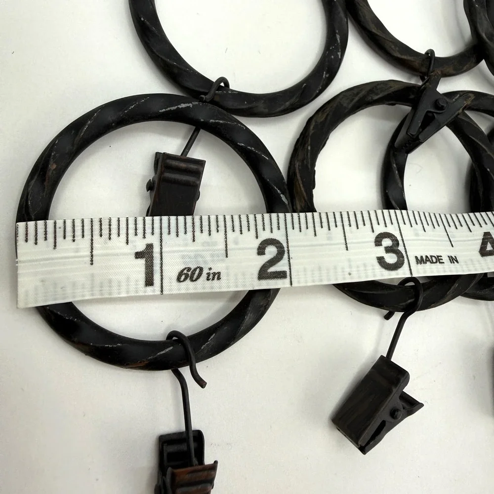 Set of 7 Twisted Metal Curtain Rings with Clips Dark Bronze 2 Inch Inner Dia